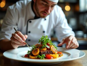美しく盛り付けられたフランス料理のメインディッシュ