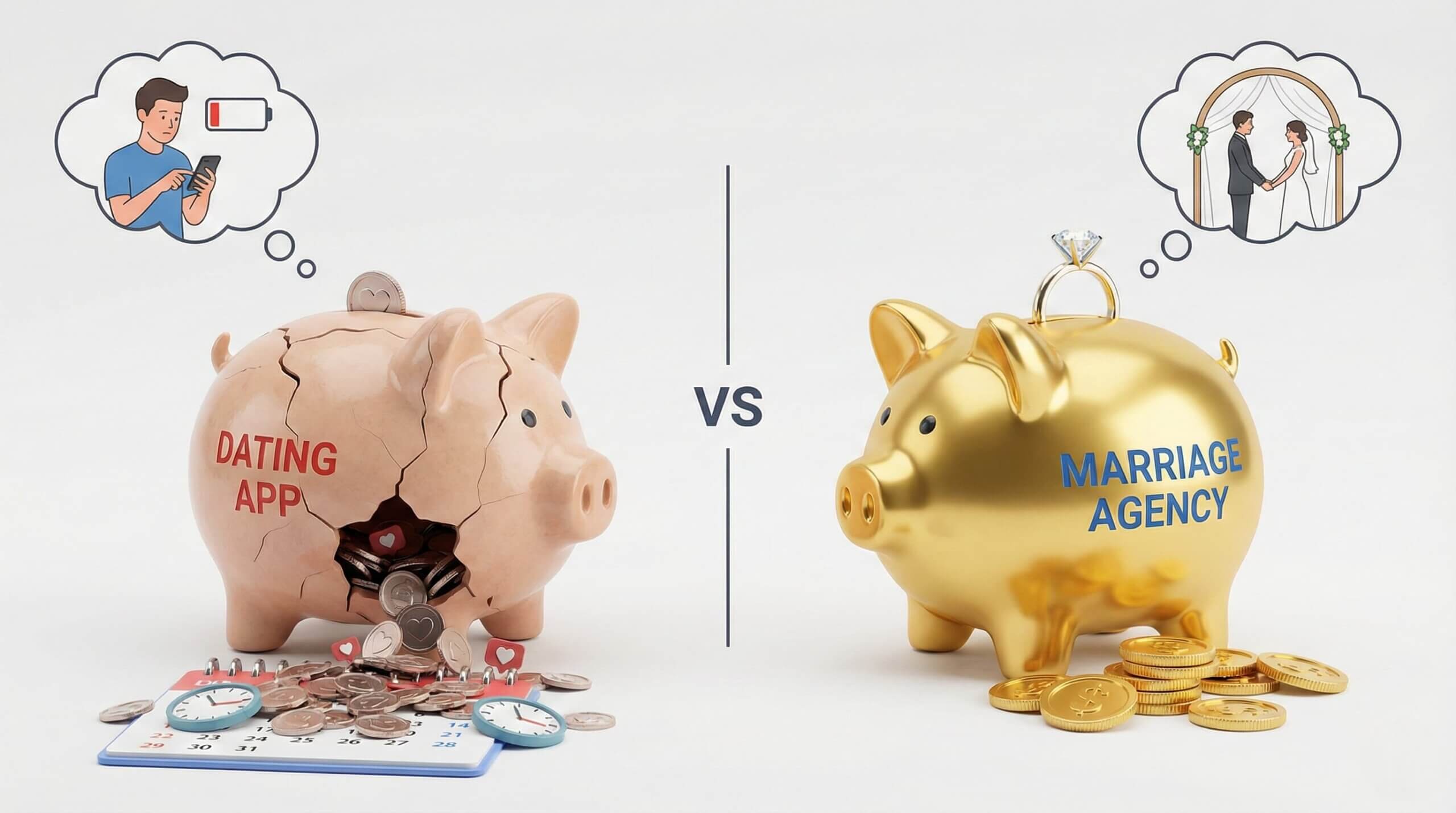 マッチングアプリの長期課金と結婚相談所の短期集中のコストパフォーマンス比較