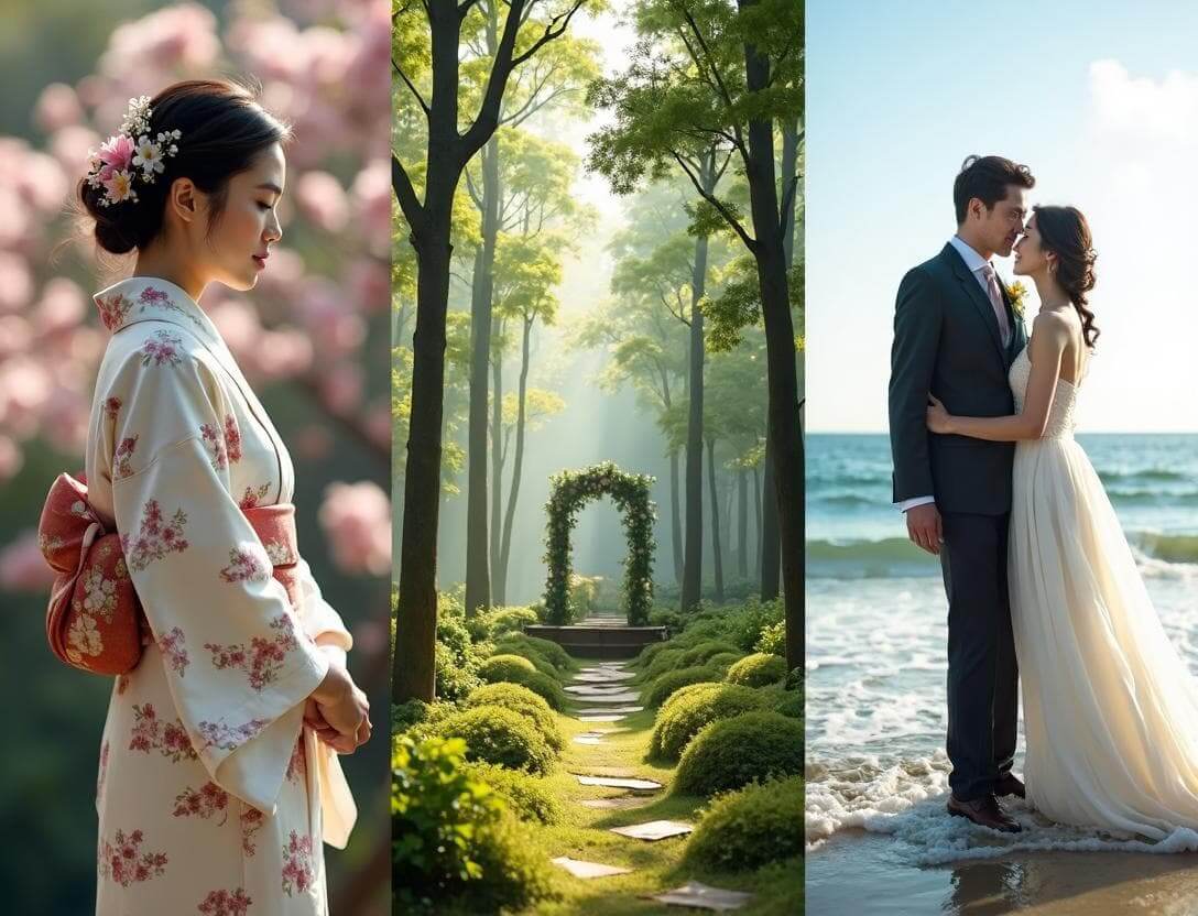 和婚・森ウェディング・海ウェディングのイメージコラージュ