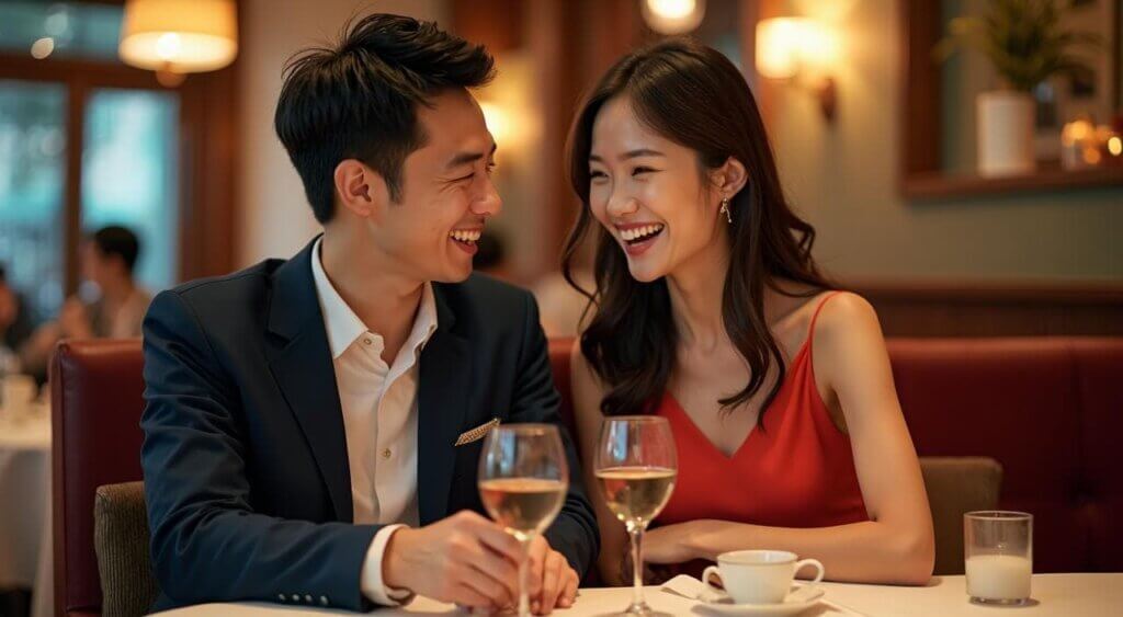 日本人カップルが幸せそうにデートしている画像