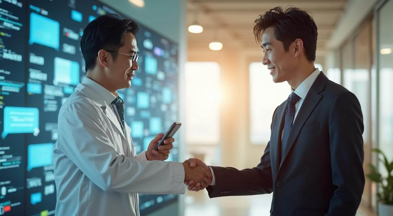 アプリのメッセージに疲弊する理系男子と結婚相談所でスムーズに出会う成功イメージの対比