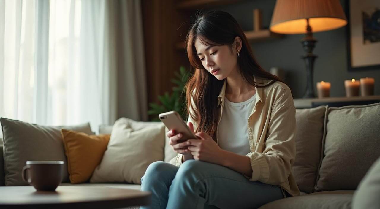 マッチングアプリのメッセージのやり取りや「会う約束」に疲れてため息をつく女性のイメージ画像