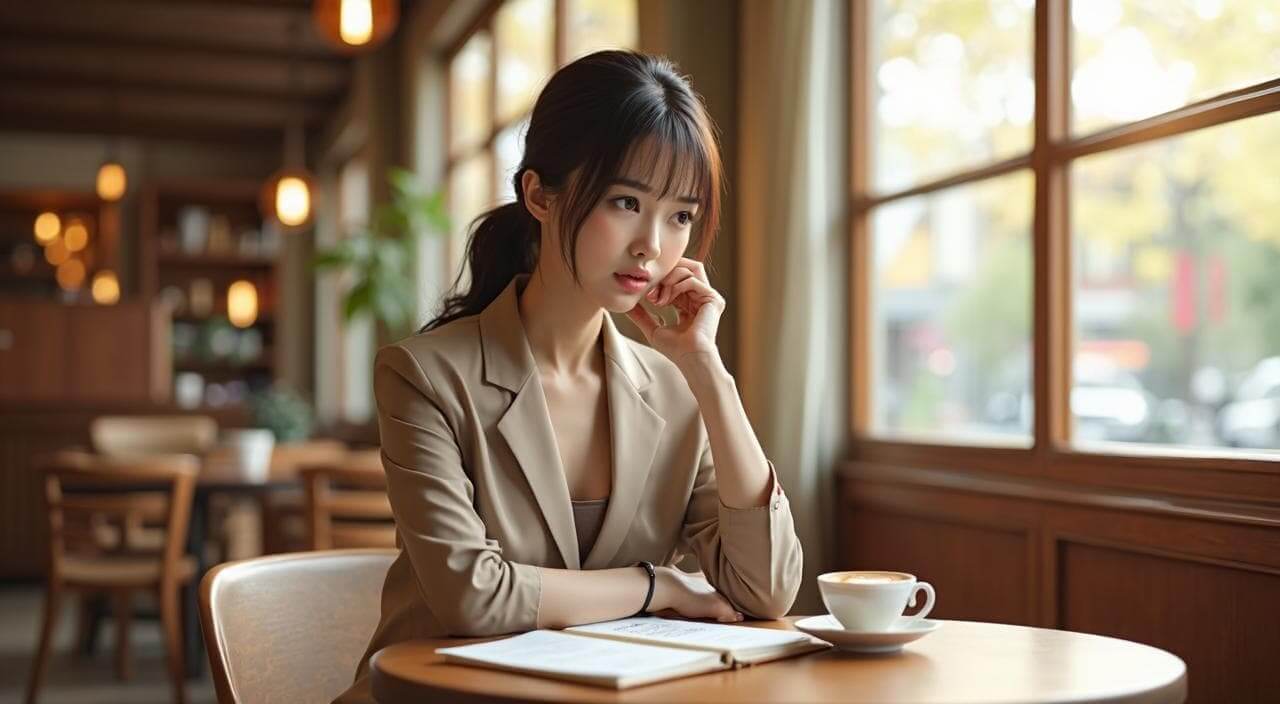 結納をするか顔合わせ食事会にするか悩んでいる日本人女性のイメージ画像