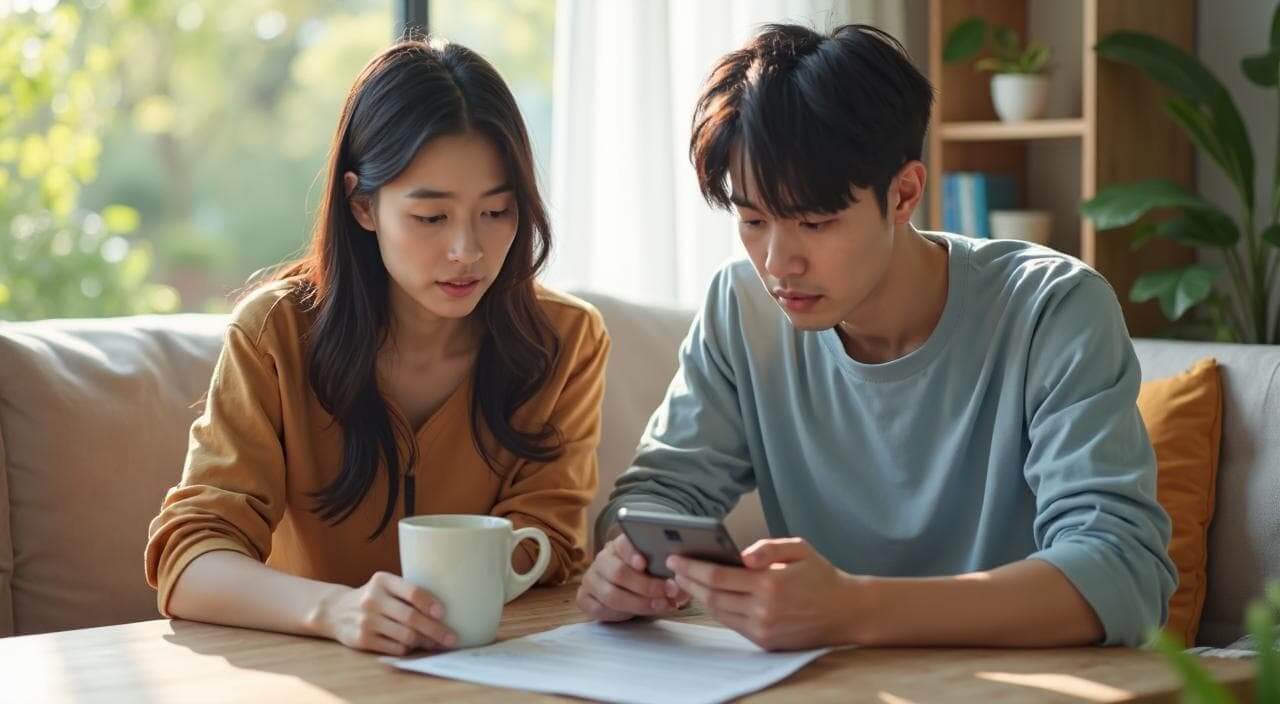 入籍のみ（ナシ婚）にするか結婚式を挙げるべきか悩んでいる日本人カップルのイメージ画像